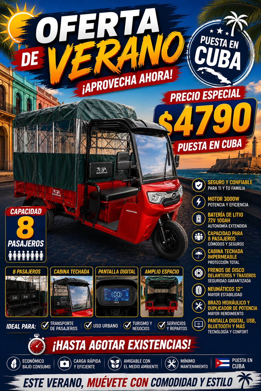 Triciclo eléctrico para carga y trabajo en Cuba